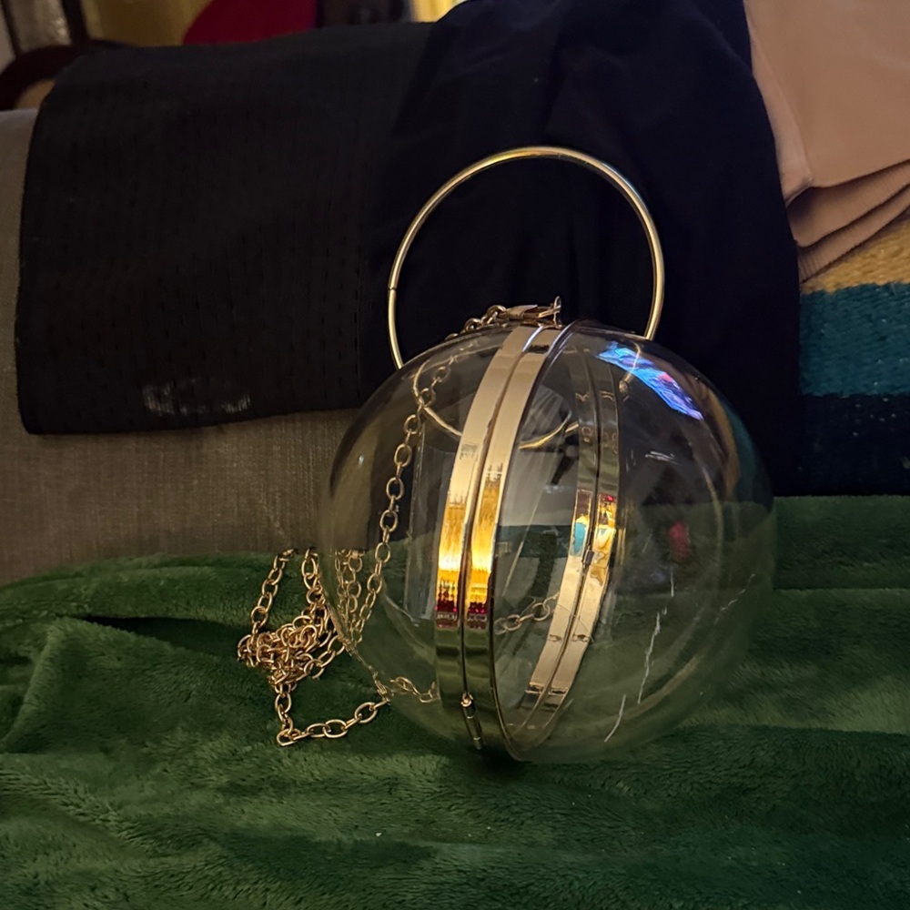 Transparent Sphere Handbag with Gold Accents